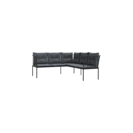 Canapé de jardin avec coussins forme de L noir acier textilène (1/5)