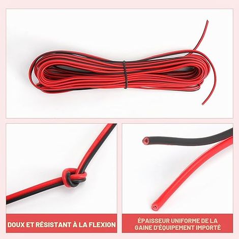 Electric Wire 22AWG, Cable, Black and Red 2 Core Electric Cable, LED Cable, 2 Core Cable for DIY Projects with LED Strips and Electronic Wiring (1/4)