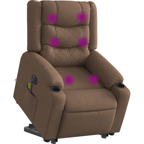 vidaXL Sillón de masaje eléctrico reclinable elevable tela marrón (1/5)
