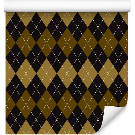 Papier peint à carreaux automnaux ocre et noir pour salon et chambre 50x1000 cm (1/5)