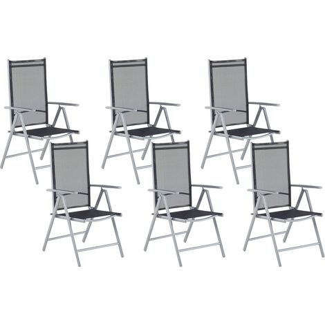 Lot de 6 Chaises de Jardin en Aluminium et Maille Argenté et Noir Industriel Catania (1/5)