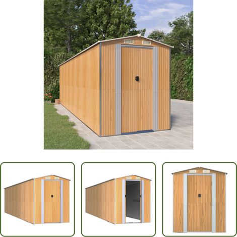 vidaXL Gartenhaus - Geräteschuppen Hellbraun 192x689x223 cm Verzinkter Stahl (1/5)