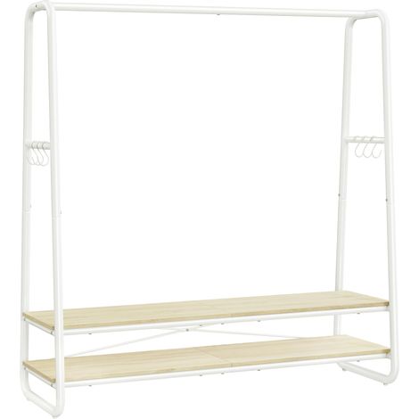 Portant à Vêtement, Porte-manteaux, Armoire, Vestiaire, avec 2 Étagères, 6 Crochets en Forme de S, Cadre en Acier, 45 x 138 x 160 cm, pour Chambre, Beige Naturel et Blanc Mat RGR119W09 (1/5)