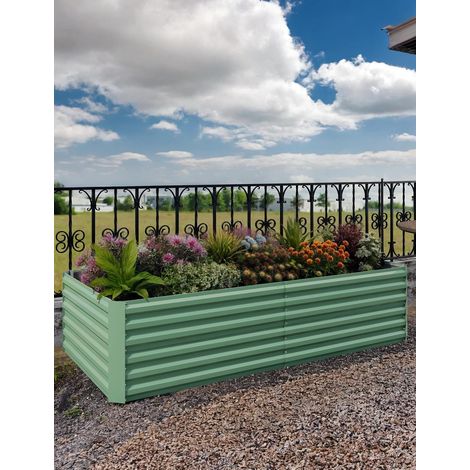 Large Galvanised Steel Raised Planter, Square Vegetable Garden with Open Bottom, Durable (1/5)