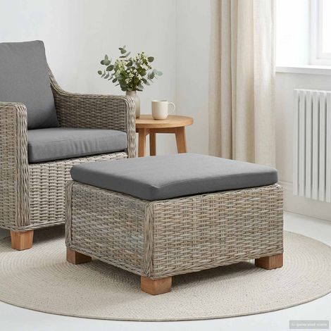 vidaXL Poggiapiedi con Cuscino GENDT Rattan naturale Grigio Kubu (1/5)