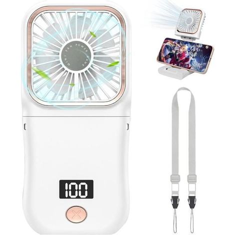 (Weiß) Mini-Faltventilator – LED-Anzeige – Wiederaufladbar – Kompakt Weiß (1/5)