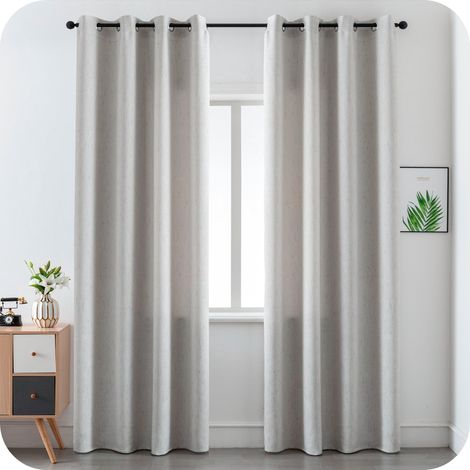 Lot de 2 rideaux semi-occultants anti-flammes pour cuisine, restaurant, hôtel, fantaisie, en tissu ignifuge, rideau isolant, 2 panneaux avec œillets (140x275 cm, Greige Claro) (1/5)