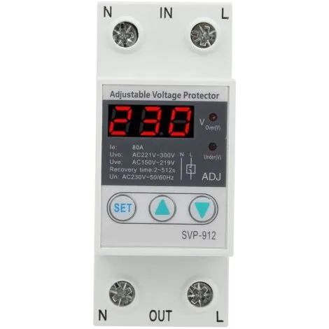 Régulateur de tension 230 V, relais de protection contre les surtensions, voltmètre à récupération réglable SVP-912(63A) (1/3)