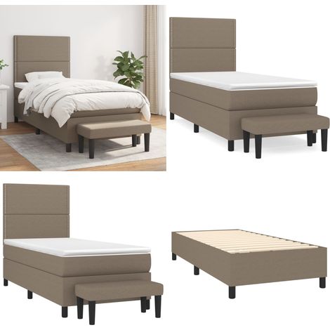 Cama box spring con colchón tela gris taupe 100x200 cm - Colchón de muelles - Cama con cabecero ajustable