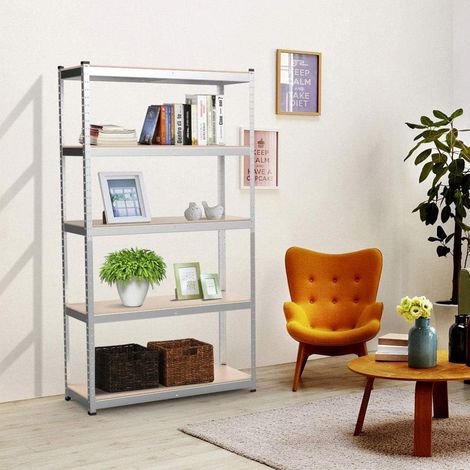 Étagères de rangement en métal Étagère à 5 niveaux Étagère de rangement pour cuisine, salle de bain, industriel, abri de jardin et garage Capacité de 875 kg, H 180 x l 90 x P 40 cm, argent (1/5)