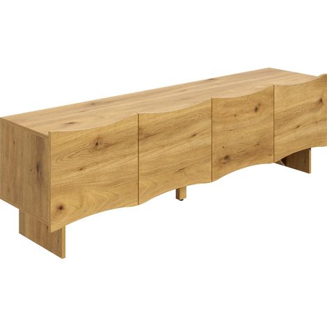 ELVMI Mobile TV con 4 Ante e Passacavi, Motivo Ondulato, per Soggiorno, in Pannello di Particelle, 155 × 36 × 47 cm, Naturale
