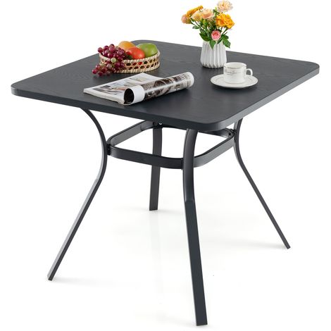 80cm Patio Dining Table Outdoor Metal Square Table w/ 4 Curved Legs (1/5)