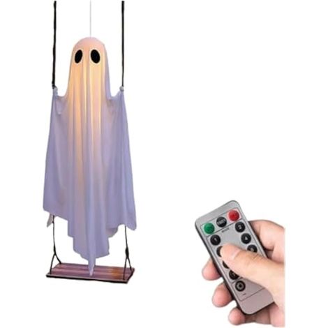 Fantmes lumineux d'extérieur à suspendre pour Halloween, grande balanoire effrayante à suspendre, décorations avec lumière pour arbre, cour, jardin, fête d'Halloween hantée (blanc avec télécommande) (1/5)
