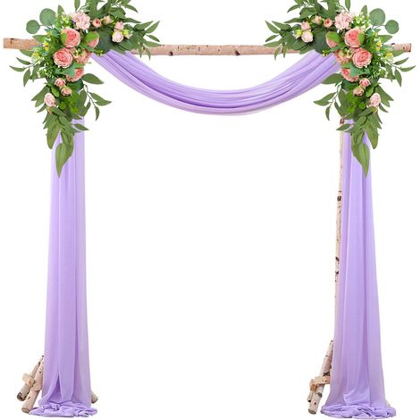 Mariage Arche Tenture 75x800 cm Mariage Voilage Drapés avec 22m Rubans pour Décoration de Mariage Cérémonie Fête Rideau de Gaze (Violet) (1/5)