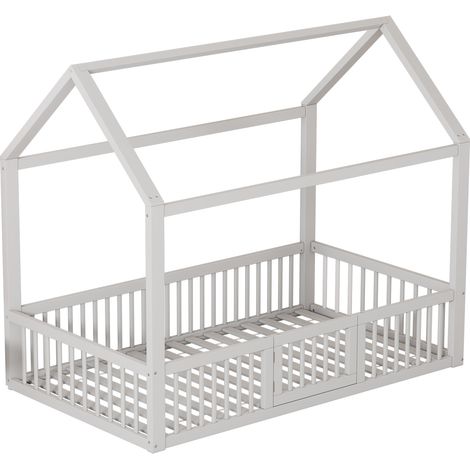 Kinder-Hausbett 90 x 200 cm aus Kiefer und MDF, weiß, mit Sicherheitsgeländer (1/5)