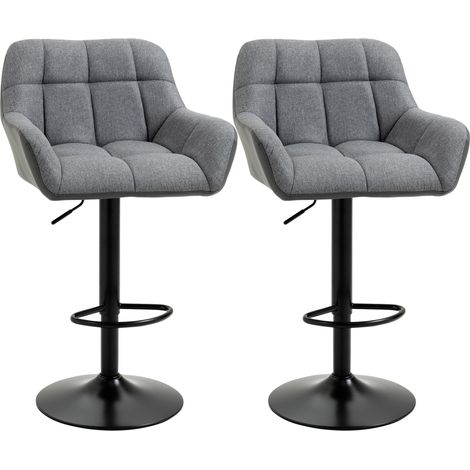 Lot de 2 tabourets de bar réglables en hauteur 360° avec repose-pieds, aspect lin, gris, 57,5 x 52,5 x 93-114 cm (1/5)