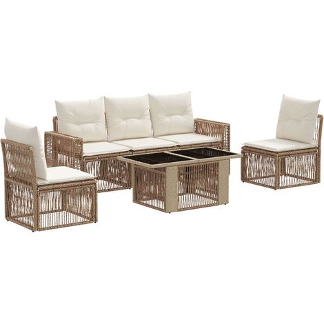 Gartensofa-set 6 stk. Beige und Cremeweiß Poly-Rattan vidaXL (1/5)