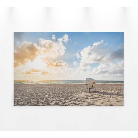 Tableau paysage bord de mer | Tableau plage de sable fin & mer pour cuisine & salle de bain | Tableau mer & lever du soleil - 0,9 x 0,6 m