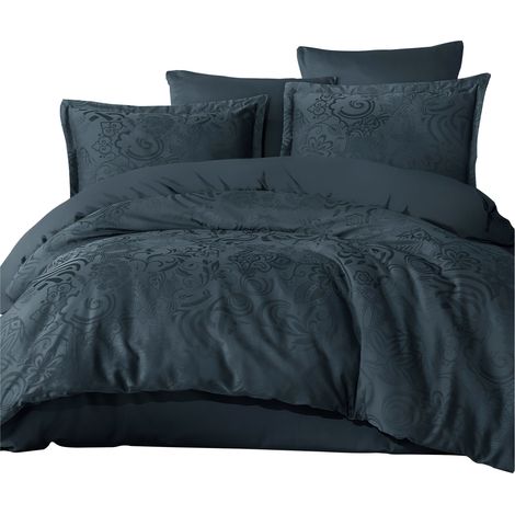 Bettwäsche-Set 160x200 BAUMWOLLE Satin-Jacquard-Ornament Marbella Dunkelgrau (1/5)