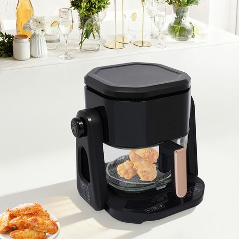 Friteuse à Air Chaud 4.5L, Airfryer avec Fenêtre Visible, 1200W, Écran Tactile LED, Panier Antiadhésif, Friteuse Sans Huile, Cuisson Vapeur, 50-200°C, Noir