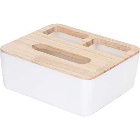 Mehrzweck-Handtuchaufbewahrungsbox mit PP-Holzdeckel, 21,8 x 19 x 8,5 cm, 3 Fächer für Büro, Schlafzimmer, Wohnzimmer (1/5)