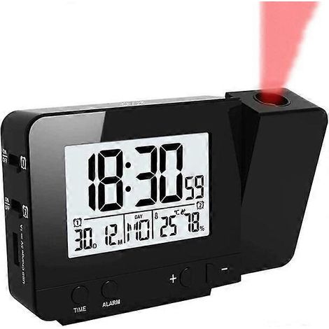 Réveil projecteur avec projection réglable à 180°, 4 niveaux de luminosité, écran LCD rétroéclairé de 3 pouces, réveil de chambre. (1/5)