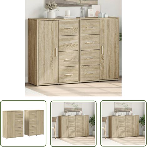 The Living Store Sideboards 2 Stk. Sonoma-Eiche 60x31x84 cm Holzwerkstoff - Sideboard - Wohnzimmermöbel - Möbelkauf - Holz Sideboard - Eichefarben