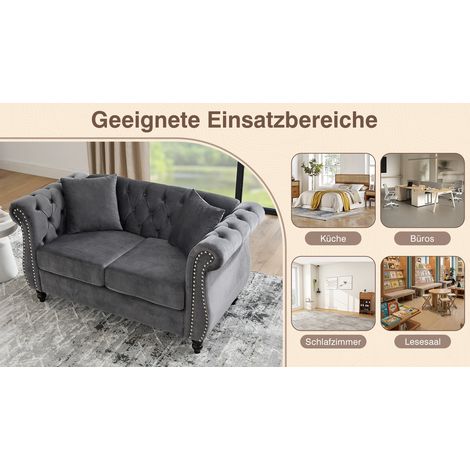 Chesterfield-Sofa aus grauem Samt mit abnehmbaren Kissen für Wohnzimmer – MEUBLIV (1/5)