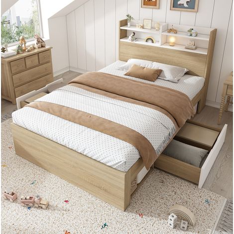 Cama con almacenaje 90x200 madera con cajones HAVRYA (1/5)