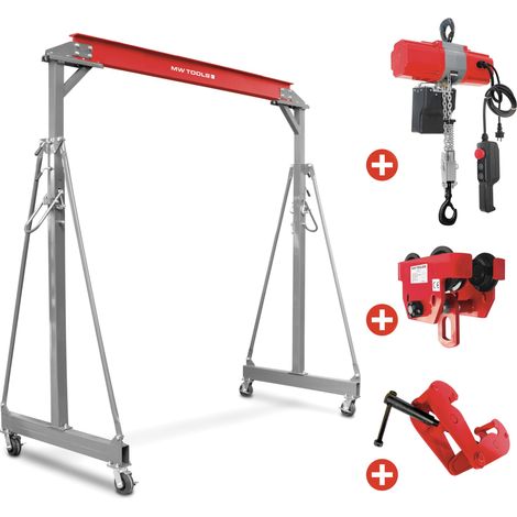 Grue à portique 1 t + palan électrique à chaîne sans fil 6 m 230 V avec chariot et pince à poutre MW Tools PTLK1-SETKTMR (1/5)