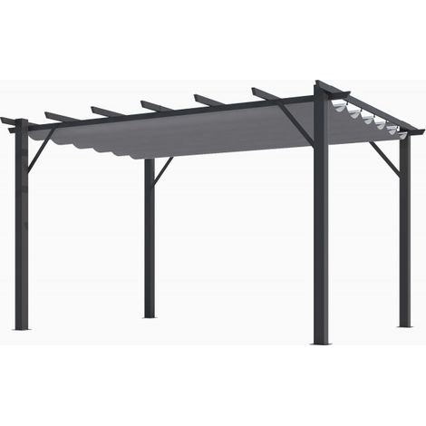 Pérgola de aluminio con 7 lamas - estructura gris antracita - lona de cobertura gris 140 g/m² (1/5)