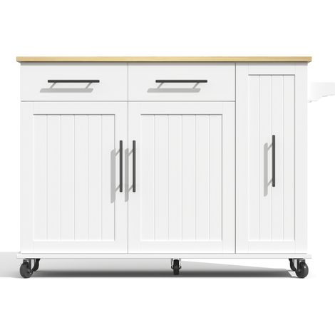 Isla de cocina con ala abatible, carro de almacenamiento blanco MDF 120 x 40 x 90 cm (1/5)