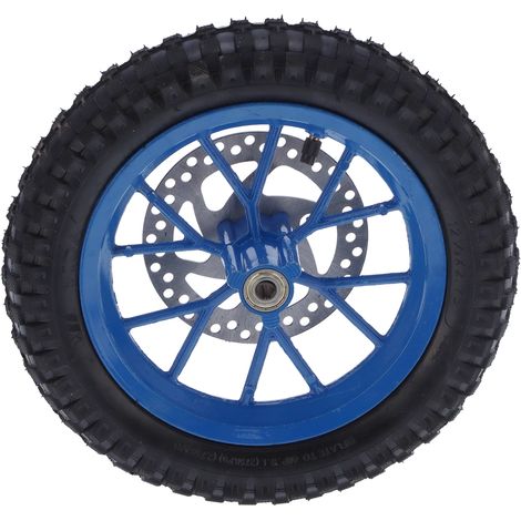 Pneu avant caoutchouc 12.5x2.75in avec jante, frein à disque et pignon boulonné pour mini moto cross 47cc 49cc 2 temps, bleu, kit roue complète (1/5)