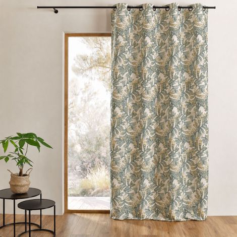 Rideau tamisant jacquard à motifs végétaux Vert 140x260 cm (1/2)