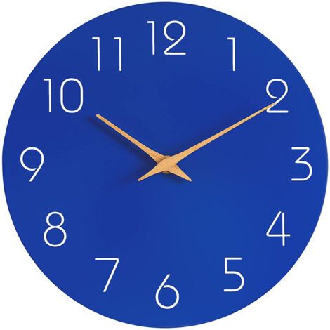 Horloge murale à quartz de 25 cm - bleu sans tic-tac Horloge murale moderne de grande taille fonctionnant sur piles, facile à lire, pour la chambre à coucher, la maison, la cuisine, le bureau et l'éco (1/5)