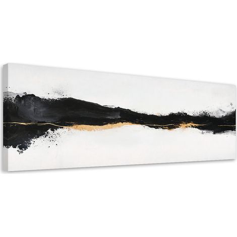 Quadro su tela, Astratto Minimalismo Oro Nero - 90x30 (1/3)