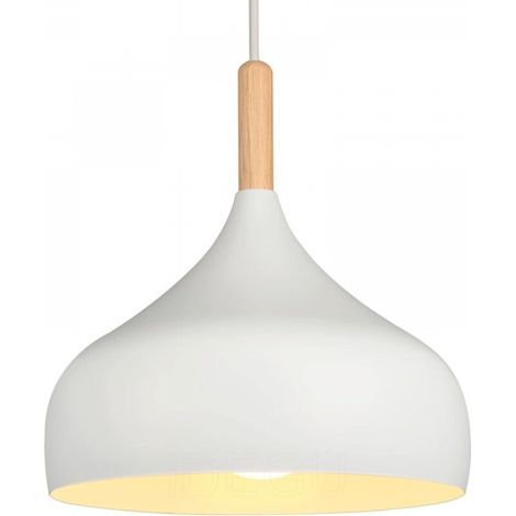 Suspension rétro, 24 cm, style scandinave moderne en forme de goutte, E27, métal/bois, pour chambre, salle à manger, cuisine, salon (1 pièce, blanc) [Classe énergétique A] (1/5)