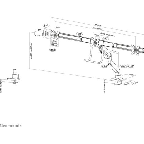 Neomounts NM-D775DX3WHITE supporto per monitor bianco (1/5)