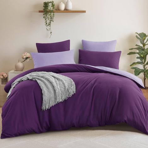 Housse de Couette 220x240 Réversible avec 2 Taies d'oreiller 65x65 cm (Violet/Lavande) - Parure de Lit 240 x 220 Adulte 2 Personne Microfibre, Parure Couette avec Fermetures éclair, Oeko TEX (1/5)