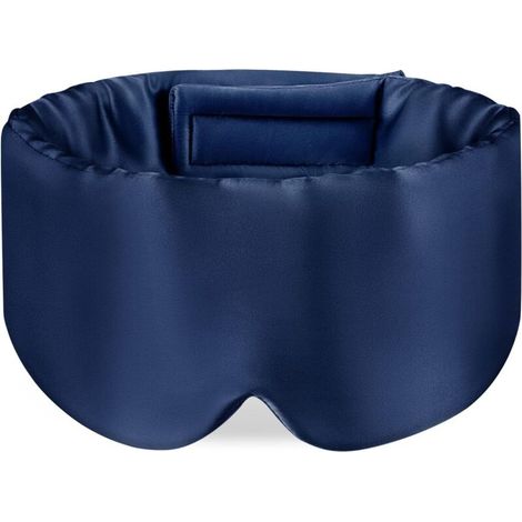Schlafmaske aus Maulbeerseide mit verstellbarem Kopfband für Damen und Herren, große Schlafmaske und Kopfband zum Schlafen, Reisen und für ein Nickerchen, marineblau