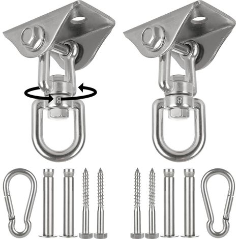 Lot de 2 crochets de plafond en acier inoxydable pour fauteuil suspendu, robuste, crochet de balançoire pour poutres en bois, pivotants à 360°, fixation pour fauteuil suspendu (1/5)