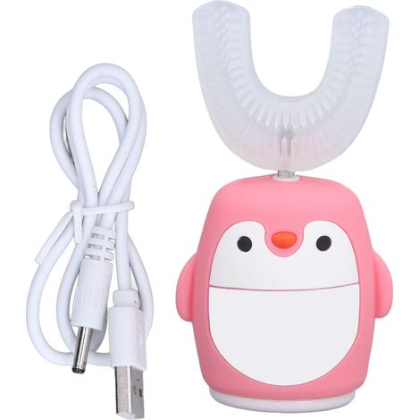 Cepillo de dientes eléctrico inteligente en forma de U para niños, diseño de dibujos animados, limpieza integral de 360°, 5 modos de limpieza, resistente al agua (IPX7), silicona suave, tiempo de cepi (1/5)