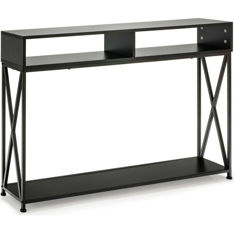 Table console avec étagère ouverte et compartiments de rangement, cadre en acier - noir (1/5)