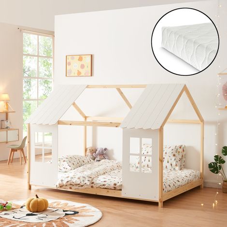 Cama para niños Tostedt con colchón 140x200 cm - Madera/Blanco [en.casa]
