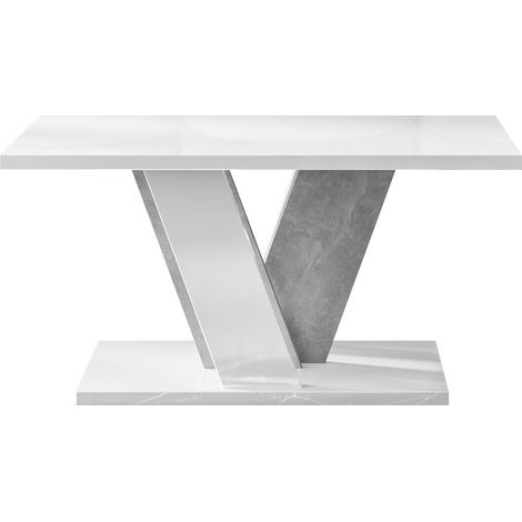 Table basse Goodyear 128, Blanc brillant + Gris, 60x70x110cm, Diamètre: 0, Stratifié, Angulaire