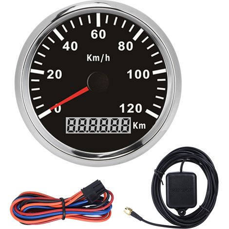 Compteur GPS universel 85mm 0-120km/h étanche antibuée pour voiture camion bateau moteur (cadre argenté cadran noir) (1/5)