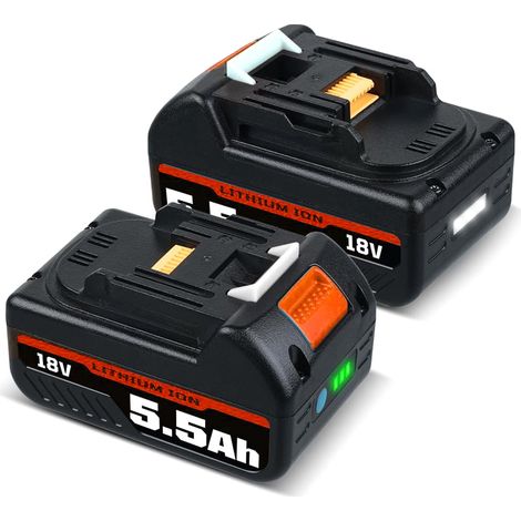 Nouvelle mise à niveau 5.5Ah 18V Li-Ion BL1850B batterie de rechange pour Makita batterie BL1860B BL1840B BL1830B BL1820B BL1815N batterie d'outil avec indicateur de charge (2 pièces) (1/5)