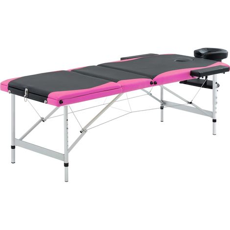 vidaXL Table de massage pliable 3 zones Aluminium Noir et rose (1/3)