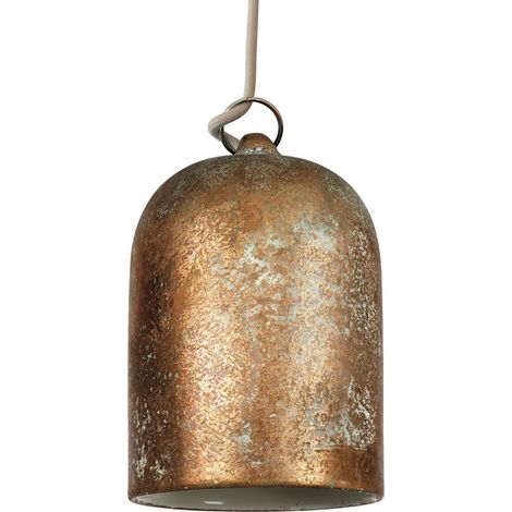 Lampada a sospensione Made in Italy completa di cavo tessile e paralume Mini Campana XS in ceramica  Senza lampadina - Effetto verde rame - Bianco - Matter ON/OFF
