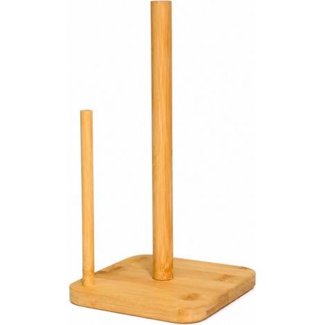 Porte-rouleau de papier essuie-tout en bambou, support mural en bois massif, long format. (1/4)